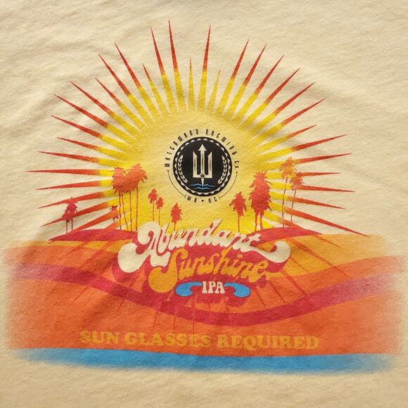 Watermans Brewing Co T Shirt Medium Abundant Sunshine IPA Retro Yellow NC Coast - Picture 9 of 13